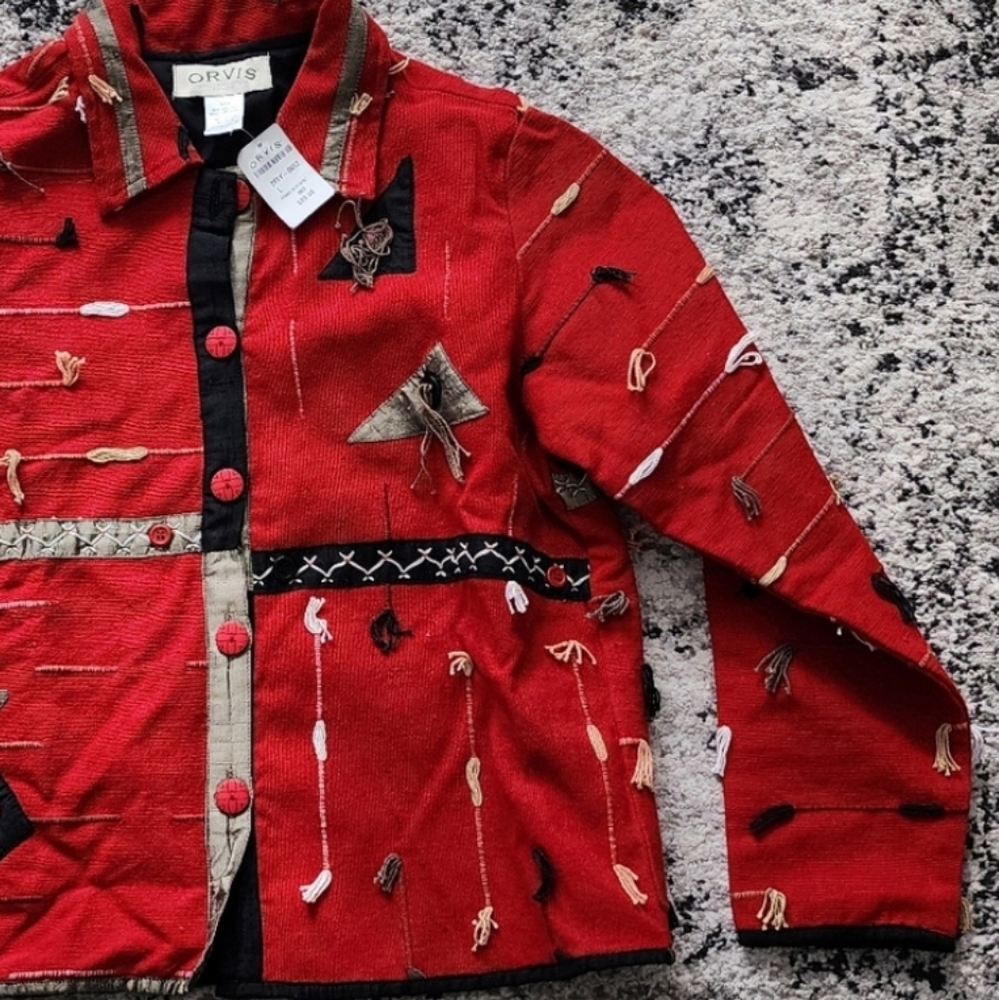 Orvis Woven Button String Jacket Womens L Vintage NWT Boho Retro Western Chic